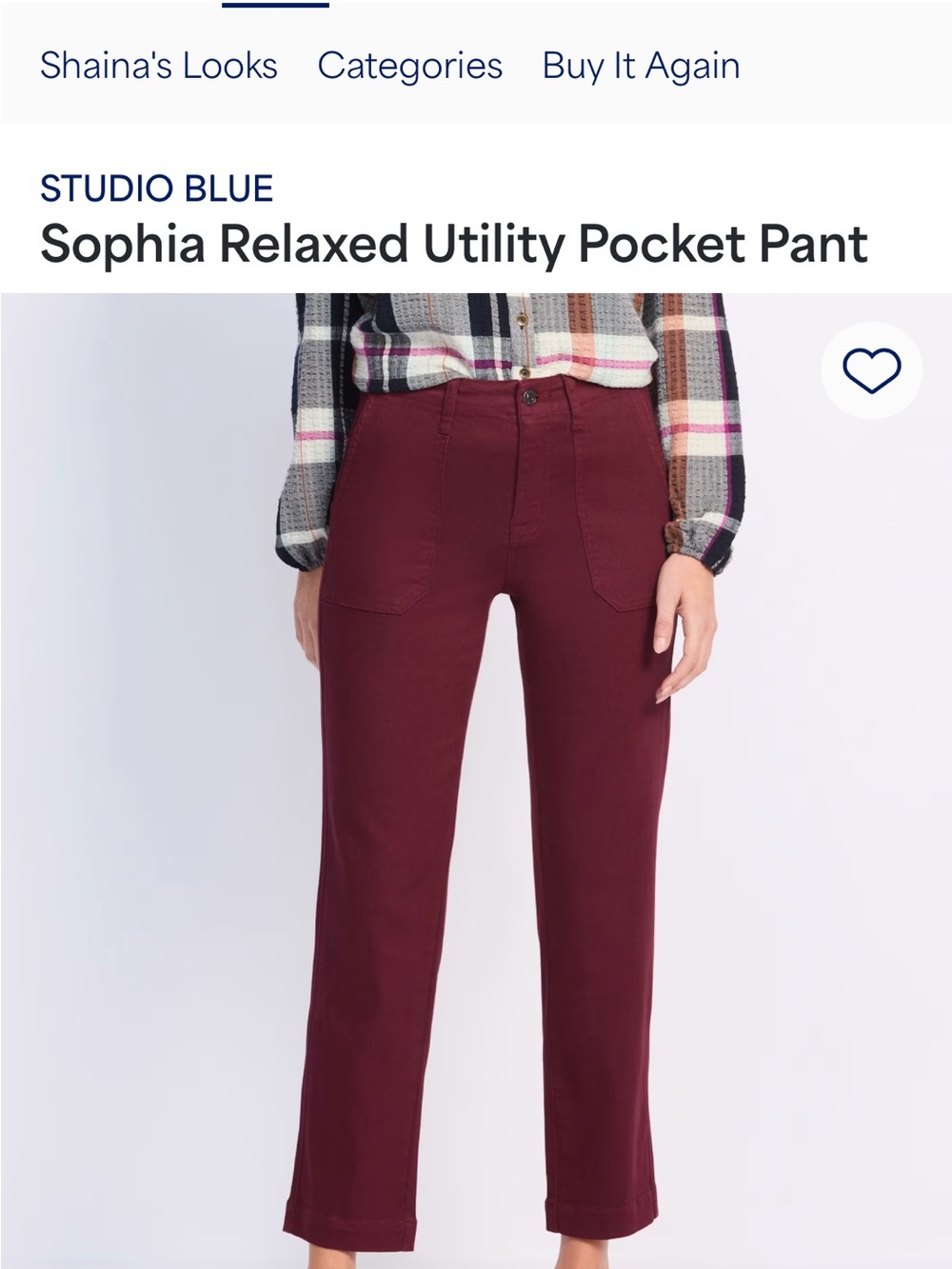 Studio Blue Sophia Relaxed Utility Pocket Pant - Burgundy